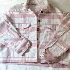 Montrez Girls' Pink & White Plaid Jean Shacket